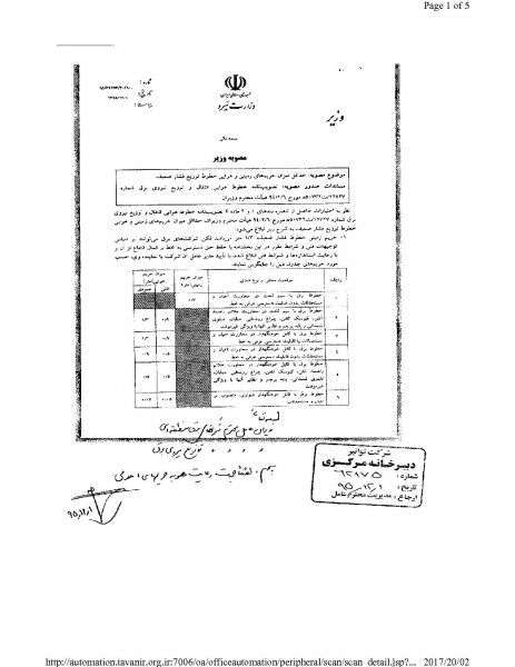 ابلاغ تعیین میزان حریم زمینی و حداقل هوایی خطوط توزیع فشار متوسط